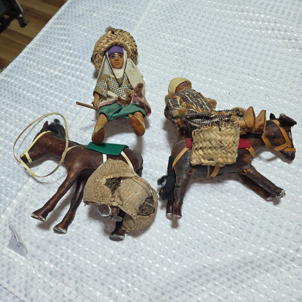 FOLK ART ETHNIC LATIN AMERICA LEATHER STITCHED DONKEY AND RIDERS